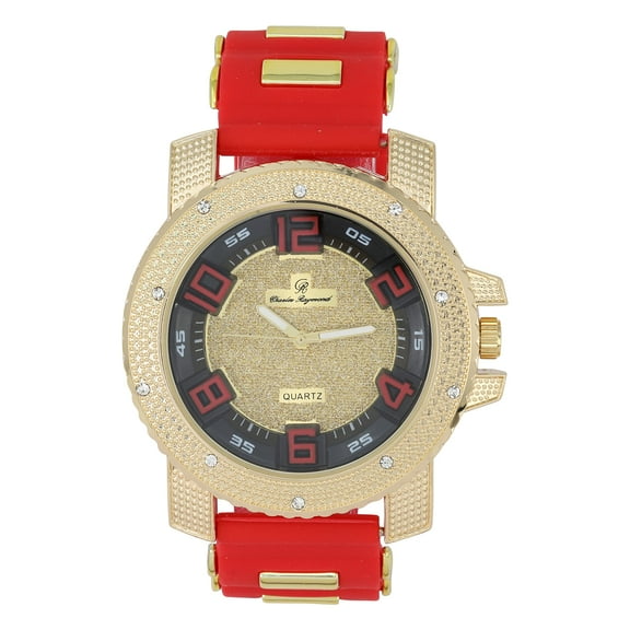 Iced Oversized Hip Hop Bullet Rubber Band Mens Watch, That Shows Your Lust for Life - GJM (ST10409 Red)
