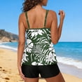 thumbnail image 6 of Staron Women's Hawaiian Print Bikini Swimsuit with Removable Padded Bra and Pockets Backless Off-Shoulder Two Piece Tankini Set, Army Green XXL, 6 of 7