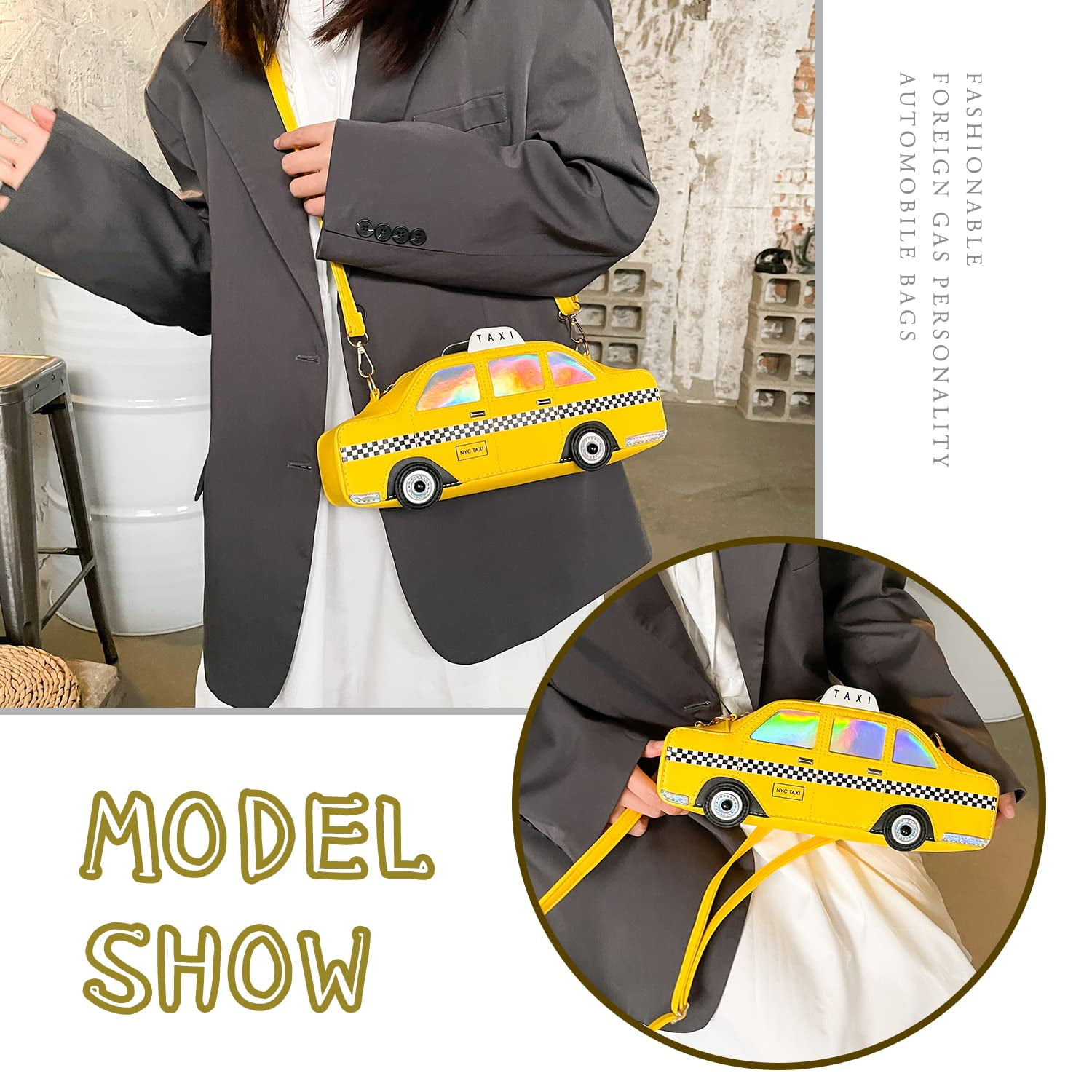 Fun Purses for Women Novelty Car Taxi Shaped Crossbody Bag Ice Cream Bus Laser Holographic Shoulder Handbag for Girl