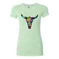thumbnail image 2 of Wild Bobby, Colorful Rainbow Cow Bull Skull Animal Lover Womens Slim Fit Junior Tee, Mint, Large, 2 of 3