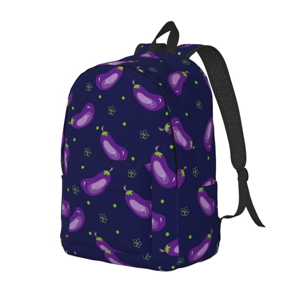 Disketp Eggplant Mochila de Lona Estampada, Mochila Escolar de Viaje Ligera para Estudiantes y Portátil-Small