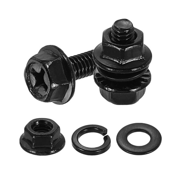 M4 x 10mm 20Pcs Phillips Flanged Hex Bolts with Nuts, Flat & Lock Washers, Black