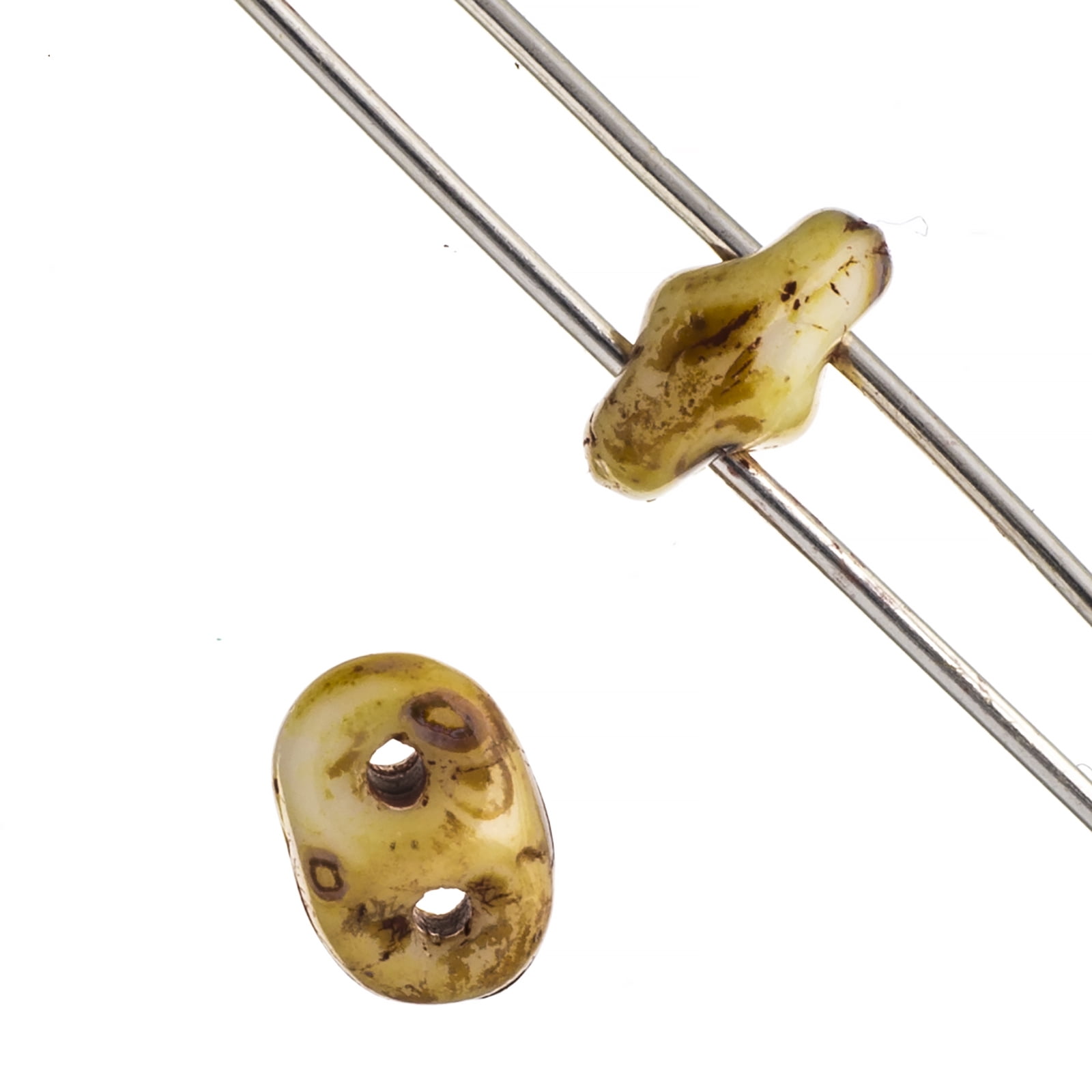 John Bead 100g Czech Glass Superduo 2-Hole Beads 2.5x5mm Chalk Travertine Dark