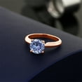 thumbnail image 3 of Gem Stone King 18K Rose Gold Plated Silver Ring Persian Blue Round Moissanite 1.90cttw, 3 of 4
