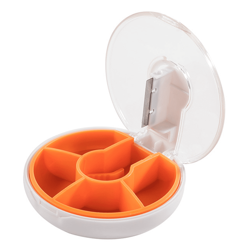 Organizer with Pill Cutter, 4 Times a Day Portable Pill Box, Daily Pill