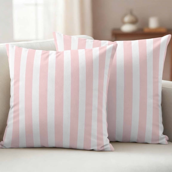 Pack of 2 Outdoor Pillow Covers,Waterproof Pink Striped Throw Pillow Covers,Modern Farmhouse Pink White Stripes Decorative Pillowcases Cushion Covers for Patio Couch Pillow Sham Protector 16x16 Inch