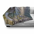 thumbnail image 3 of Travel Soft Flannel Fleece Throw Blanket, Shaman Rock Lake Baikal in Russia Coastal Theme Sun Rays Scenic Vista Print, Cozy Plush for Indoor and Outdoor Use, 50" x 70", Green Brown Blue, by Ambesonne, 3 of 6