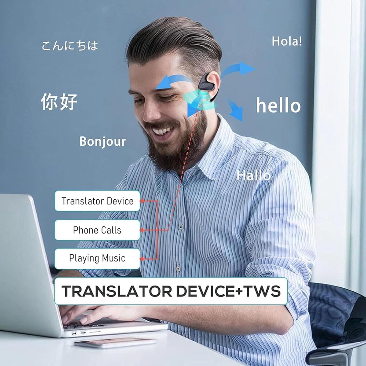 2026 New Translation Earbuds, 144 Languages Real-Time Two-Way AI Translator, Bluetooth Wireless Earphones for Travel, Business, Calls & Music, Open-Ear Comfort
