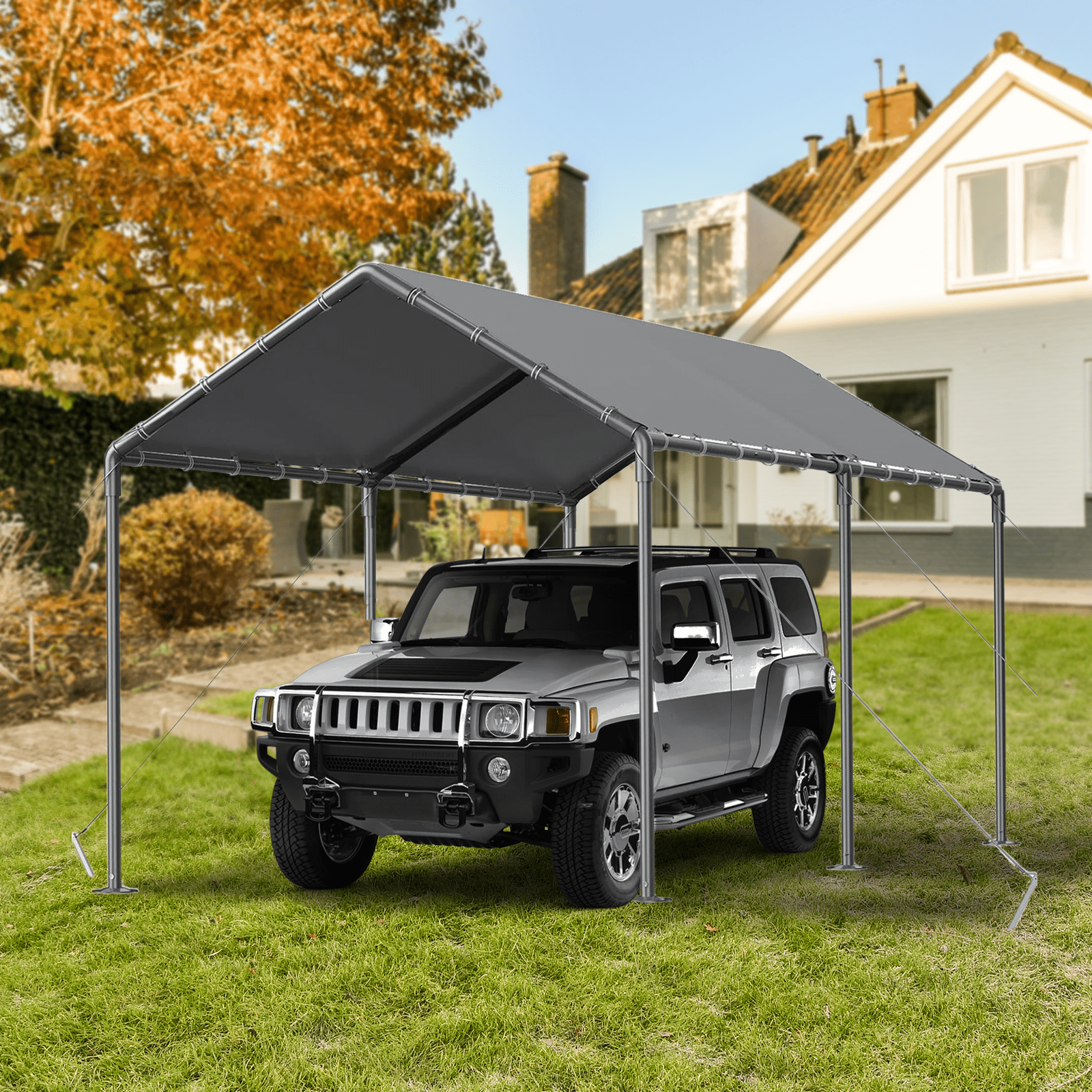 Gaildon Carport 10 x 20Ft Upgraded Heavy Duty Carport with Steel Wire Rope Portable Garage for Truck Boat Car Canopy with All-Season Tarp (Grey)