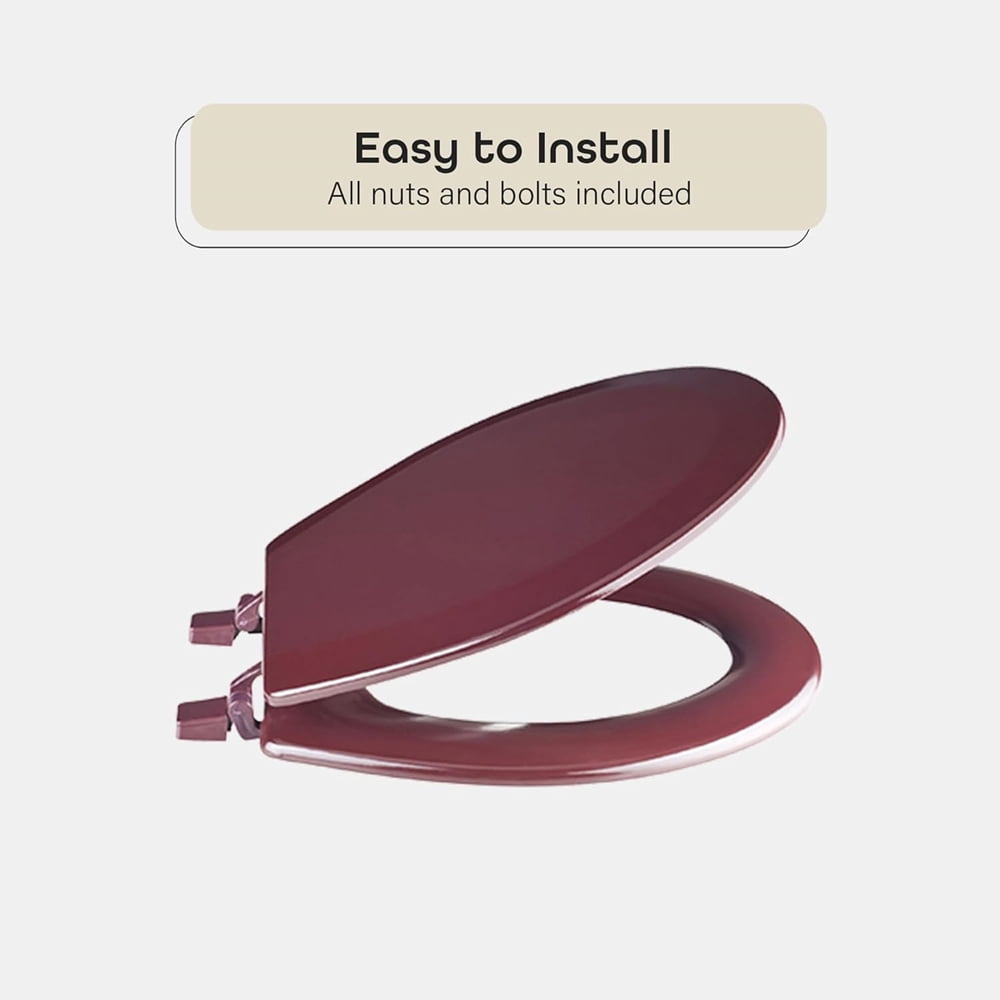 Standard Wood Soft Adjustable Hinges Toilet Seat with Close Lid, Burgundy