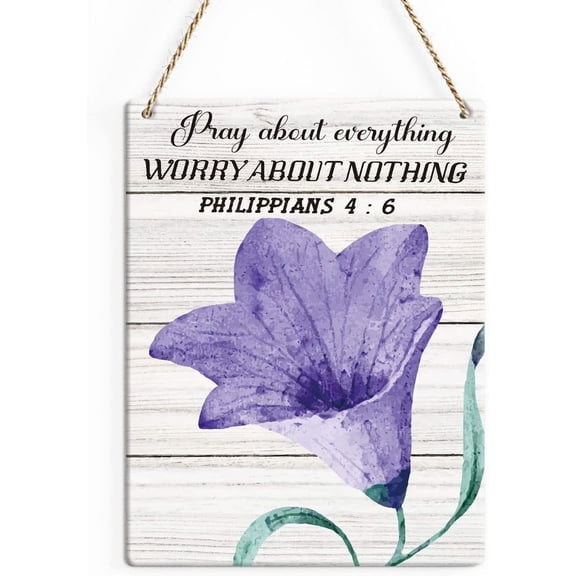 Rustic Purple Floral Wood Decor Sign, Inspirational Quote Bible Verse Christian Printed Wood Sign Wall Art, Hanging Door Sign, Decorative Wood Sign Home Office Decor 8x10 Inch