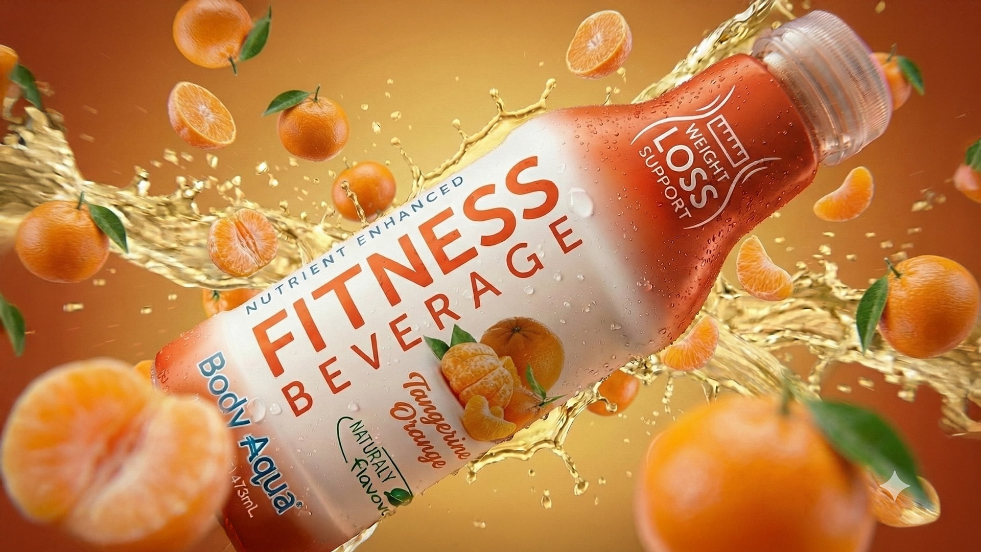 Body Aqua Fitness Beverage Tangerine Orange Vitamin Drink Low Calorie 12 Pack 16 fl oz