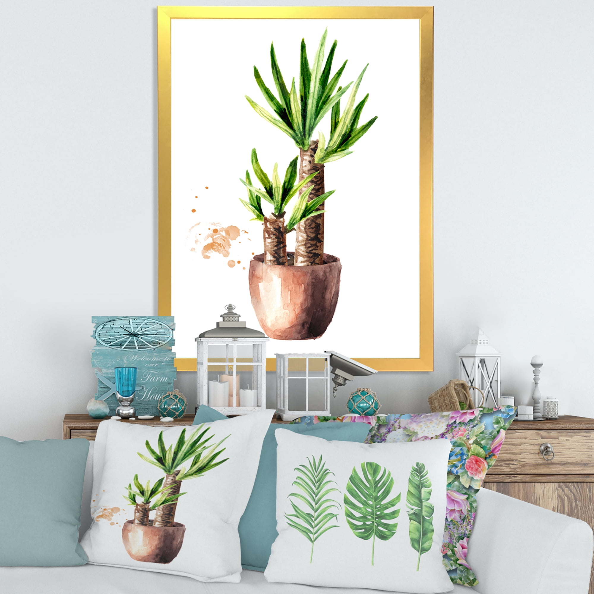 Designart 'Yucca Tree In The Ceramic Flower Pot On White' Traditional Framed Art Print