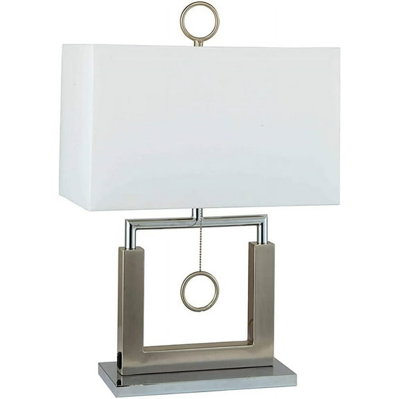 NEW Modern Brushed Steel Base with White Fabric Shade Finish 23" Table Lamp 6297