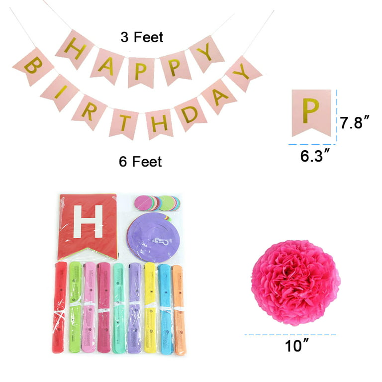 Lnkoo Birthday Decorations, Rainbow Birthday Party Decorations for Women, Girls Happy Birthday Party Decorations with Birthday Banner, Paper Pom Poms