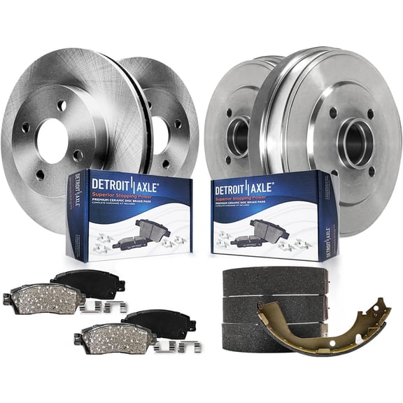 Detroit Axle - 8pc Brake Kit for 2012-2019 Nissan Versa Note, 2015-2017 Micra, Front Brake Rotors Ceramic Brakes Pads, Rear Brakes Drums Semi-Metallic Brake Shoes Replacement : 10.24" inch Rotor