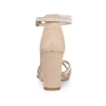thumbnail image 2 of BLISSFUL STEP Women's Shoes Rhinestone Crisscross Strappy Block Heel Faux Suede Ankle Buckle Sandals Khaki 11, 2 of 7