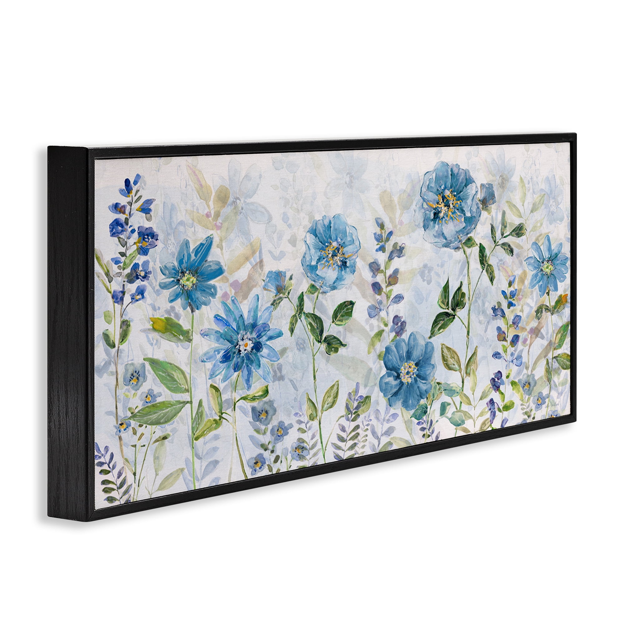 Stupell Industries Wild Blue Poppies Botanical & Floral Painting Black Framed Art Print Wall Art, 24 x 10