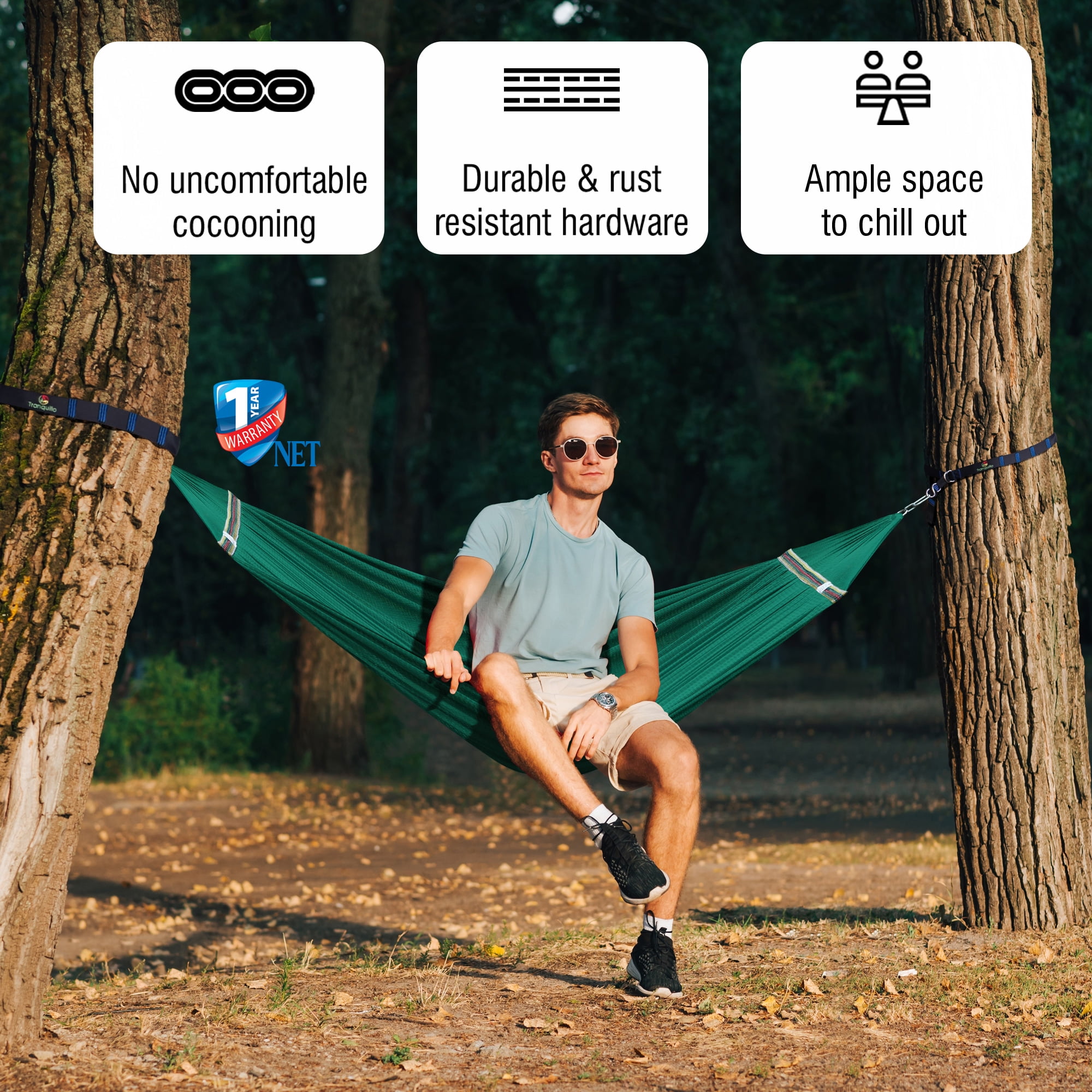 Tranquillo Uniki Double Hammock 2 Persons Polyester Hammock 550 lbs Portable Camping Hammock with Hammock Tree Straps/Indoor Travel Patio Garden, Peacock