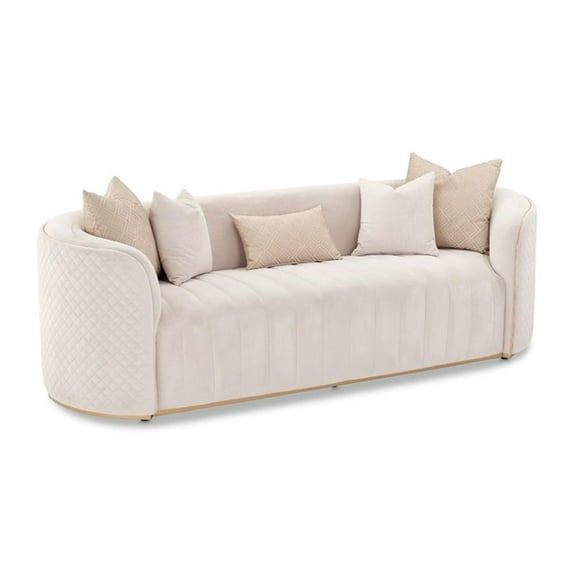 MICHAEL AMINI Ariana Upholstered Velvet Sofa in Beige and Gold
