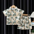 thumbnail image 2 of CYRBOKO Outfit Sets for Boys, Cotton Thin Elastic Waist Hawaiian Button Down Shirt and Shorts White Size 7-8 T, 2 of 3