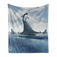 thumbnail image 1 of Shark Soft Flannel Fleece Throw Blanket, Fear Management Leadership Concept with a Penguin Holding Shark Humor Design, Cozy Plush for Indoor and Outdoor Use, 70" x 90", Blue Grey Dust, by Ambesonne, 1 of 6