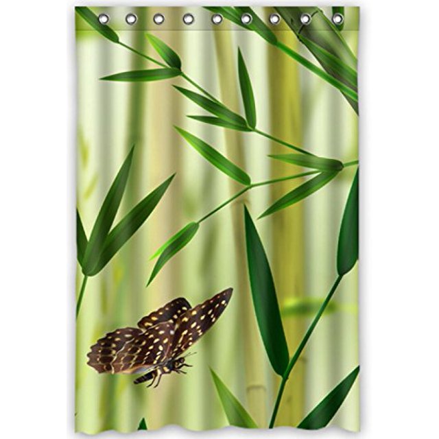 Cortina de ducha ABPHQTO Bambú con Estampado de Mariposas Impermeable 150x180 cm