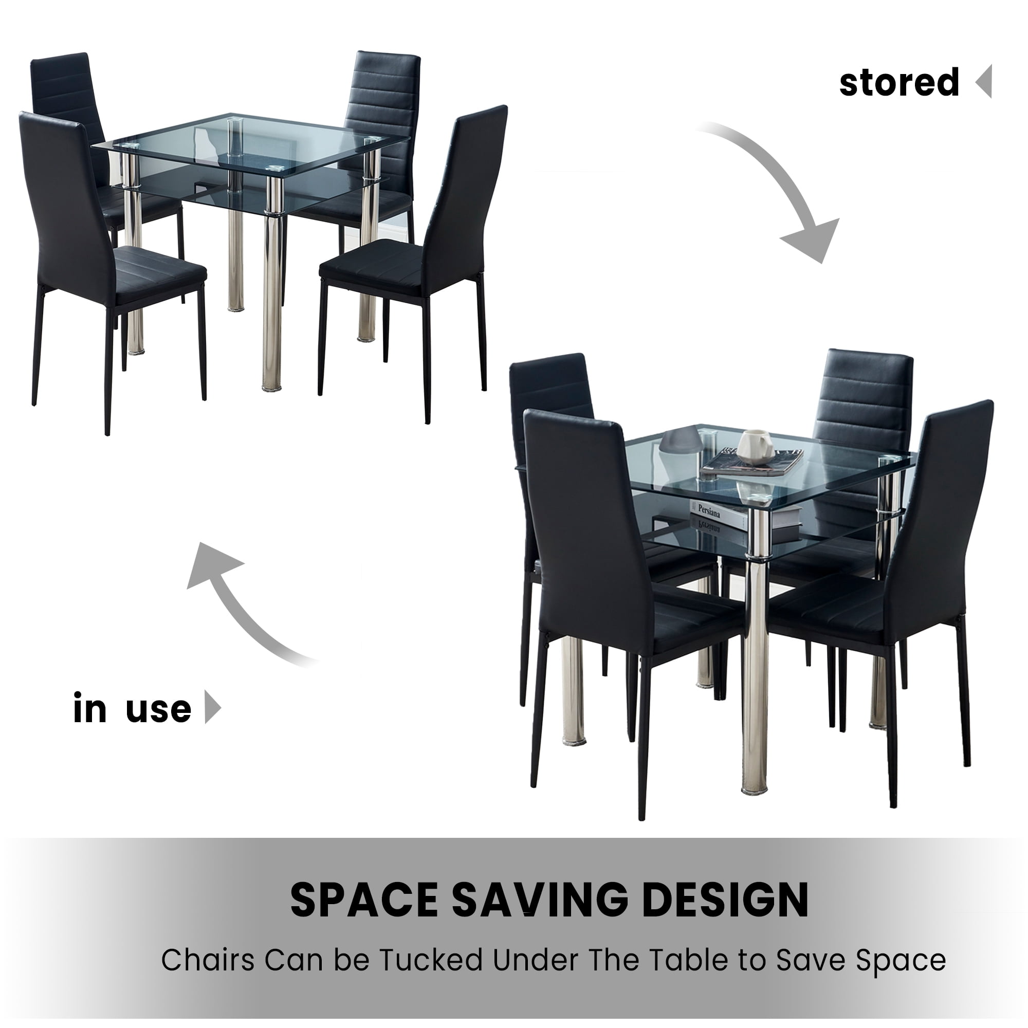 SESSLIFE Dining Chairs Set of 4, PU Leather Kitchen Chairs with Padded High Back for Kitchen Living Room Restaurant,Black(Only 4 Chairs)