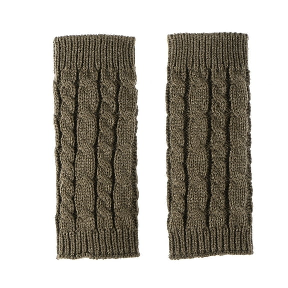 HEANUJJ Unisex Khaki Fingerless Knitted Gloves with Warm Thumb Hole Design, One Pair for Winter and Outdoor Use