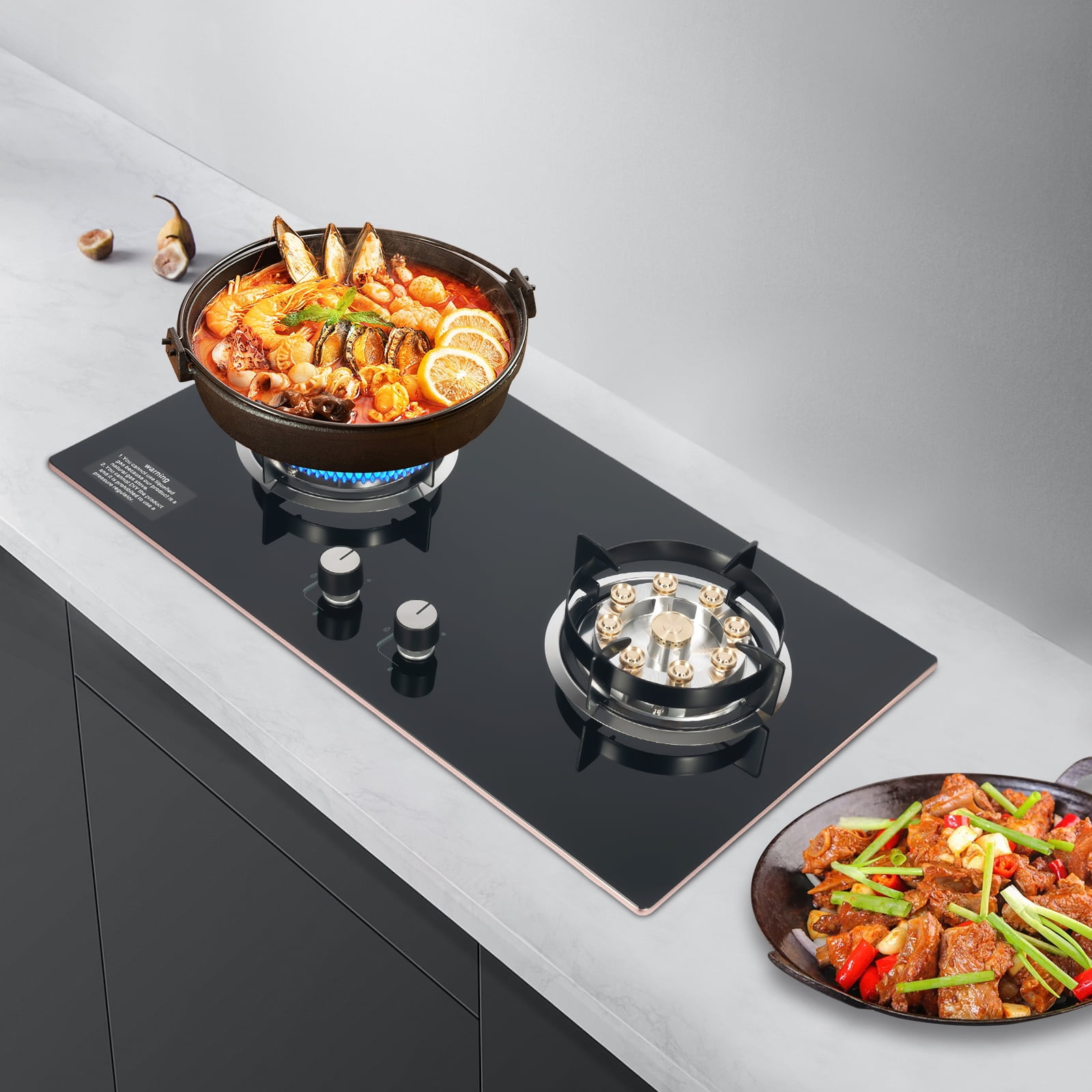 Kitchen Natural Gas Cooker Gas Cooktop Stove Top 2 Burners Built-in NG Gas Stove for Home, Restaurants