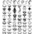 thumbnail image 1 of Set de anillos 17IF Vintage Silver Goth para mujer, 60 unidades, 1 of 7