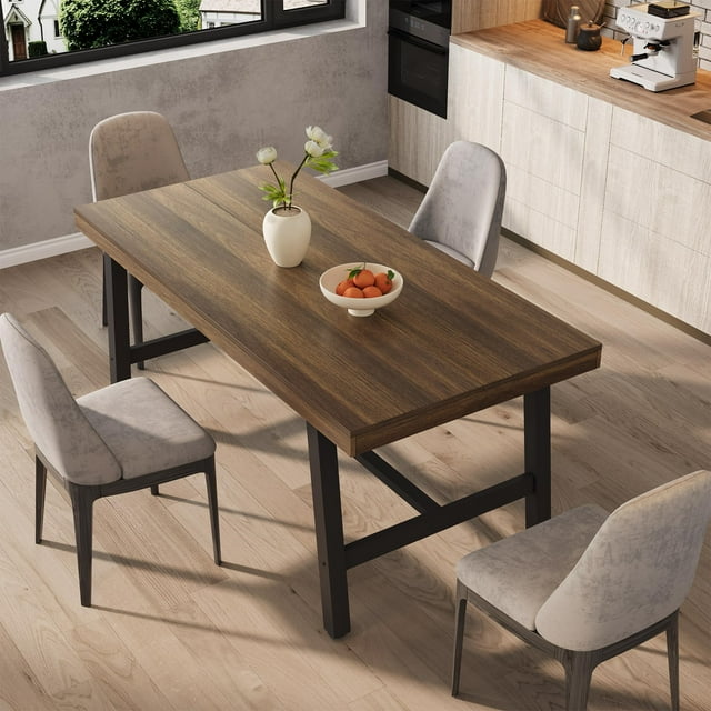 GloryStar 62.99" Rectangular Rustic Dining Table for 4–6 People, Wood Kitchen Table with Black Metal Frame for Dining Room, Kitchen & Living Room