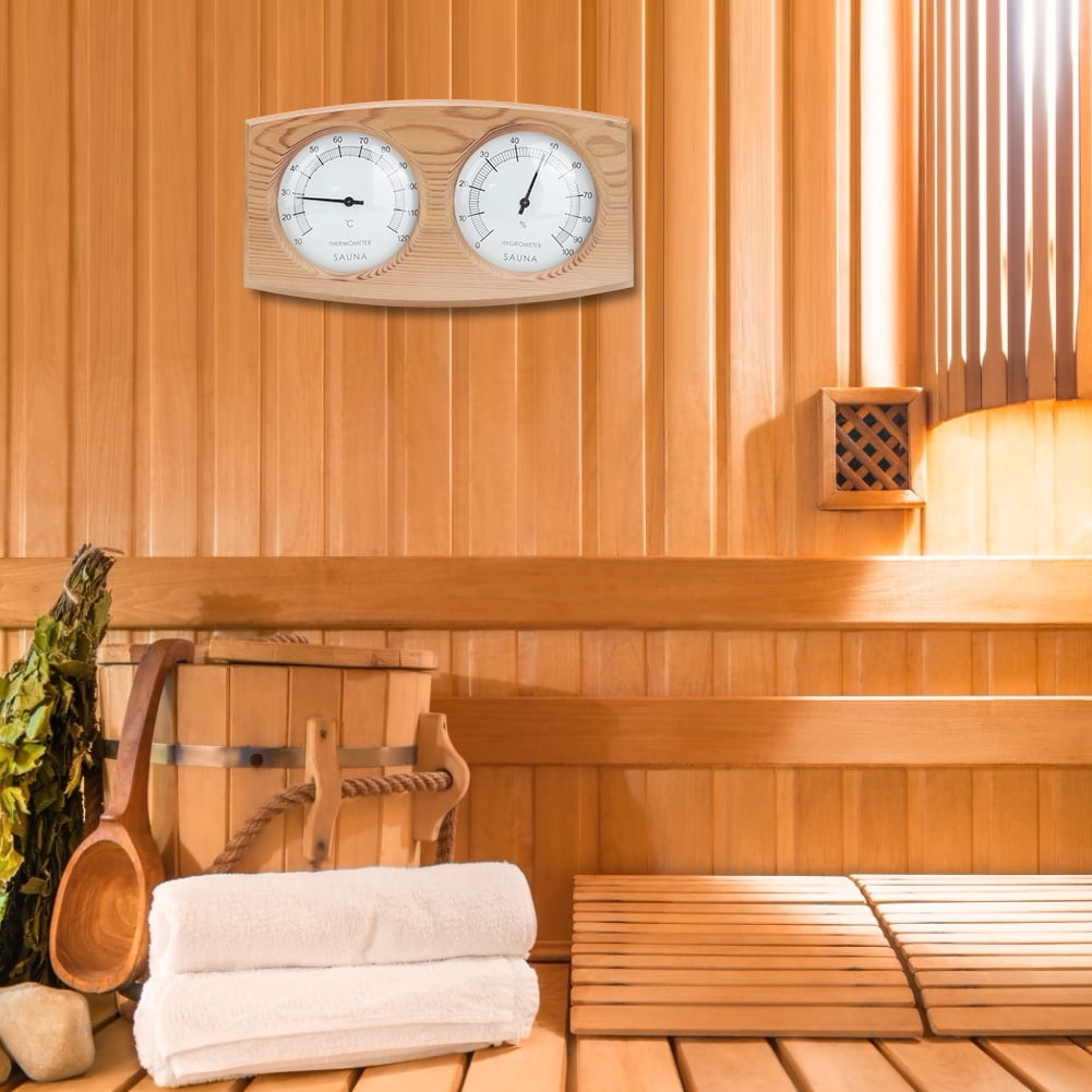 BIMZUC 2-In-1 Cedar Wood Analog Thermo-Hygrometer for Sauna and Steam Room, 9.4 x 5.1 inches