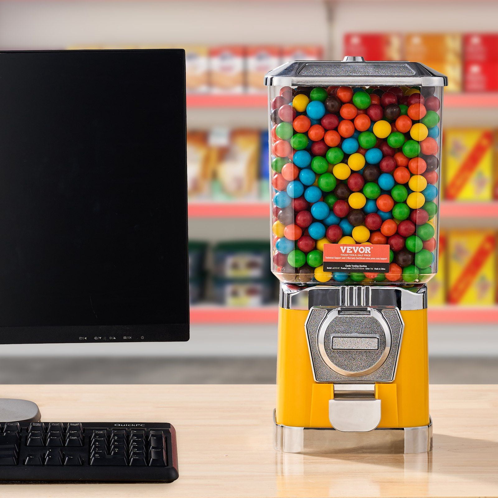 17" Gumball Machine Vending Coin Bank Candy Dispenser – Durable PC Candy Jar, 25 Cent Coin Operated, Secure Lock & Metal Exit Guard – Vintage Style for Home, Arcade, Mall, Party & Commercial Use