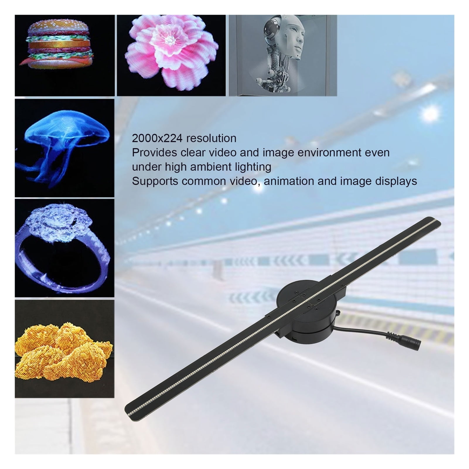 3D Hologram Fan WiFi Projector Borderless Images Custom Editing Stable 2000x224 3D Hologram Projector For Business ,Versatile And Practical