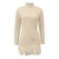 thumbnail image 5 of Duoif Sweater Dresses for Women, Womens Long Sleeve Sweater Dress Casual Turtleneck Ribbed Knit Pullover Tassel 2025 Fall Short Dresses Womens Dresses Beige L, 5 of 5