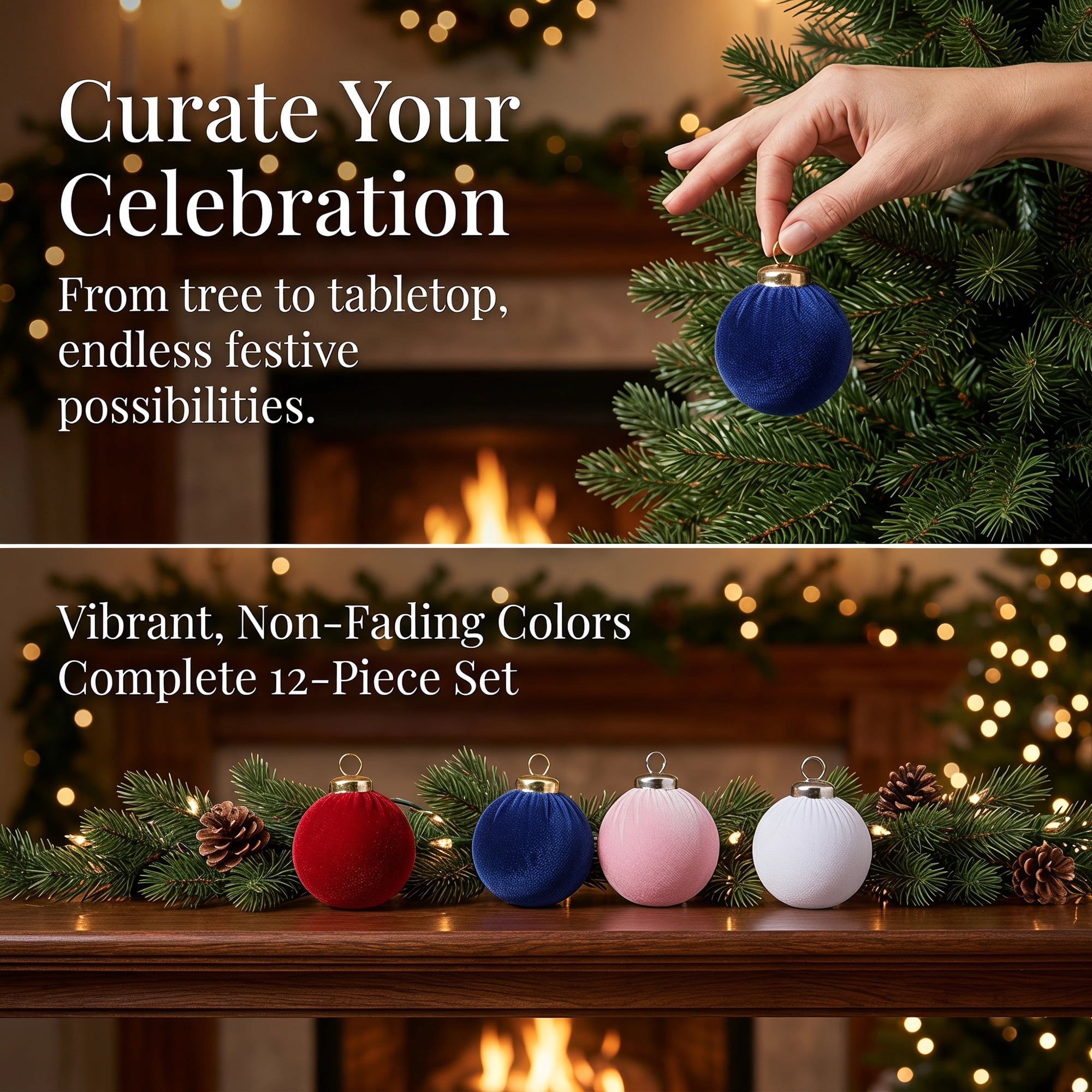 Unique Bargains Velvet Christmas 12 Pack Flocked Sphere Orbs Luxury Ornaments Style D 2.4"
