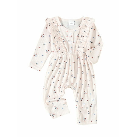 

GOODLUCKY Baby Girls Jumpsuit Long Sleeve Flower Print Fall Casual Romper