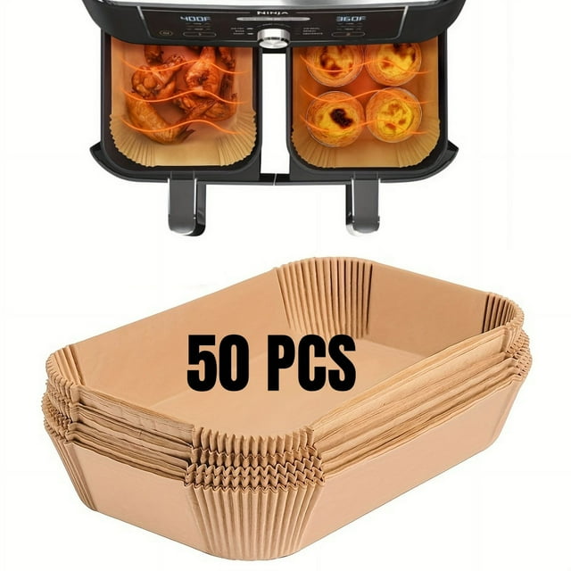 Feuilles de Papier pour Friteuse à Air Chaud Jetables, Résistantes à l'Huile et Imperméables, Papier Cuisson Rond, Carré et Rectangulaire, Fournitures de Cuisine et de Fête, 50 Pcs Rectangulaires