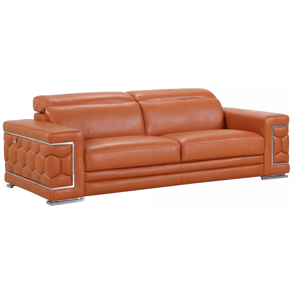 89" Sturdy Camel Leather Sofa