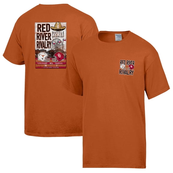 Men's ComfortWash Texas Orange Texas Longhorns vs. Oklahoma Sooners 2024 Red River Rivalry Score T-Shirt