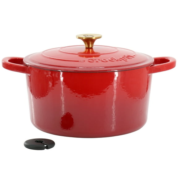 Crockpot Artisan 6 Quart Enameled Cast Iron Dutch Oven in Gradient Red with Gold Handle