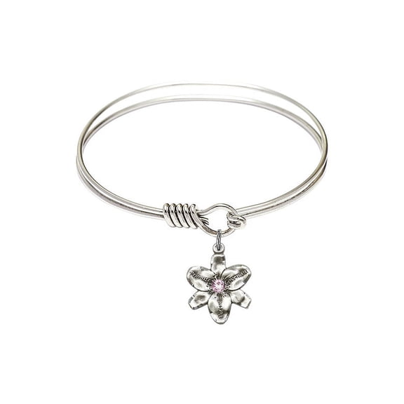6 1/4 inch Round Eye Hook Bangle Bracelet w/ Chastity medal charm w/ Light Purple Swarovski Crystal