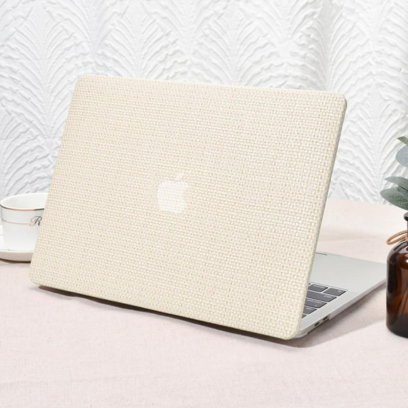 Compatible with MacBook Air 13 Inch Case2022 2021 2020 2019 2018 Release A1932 A2179 M1 A2337 Touch ID,Woven Fabric Textured Elegant Leather Plastic Hard Shell Case with Keyboard Cover,Beige