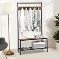 thumbnail image 2 of Giantex 3 in 1 Coat Rack, Classic Hall Trees w/5 Hooks, Shoe Rack & Bench, Entryway Storage Organizer, Easy Assembly, Coffee, 2 of 8