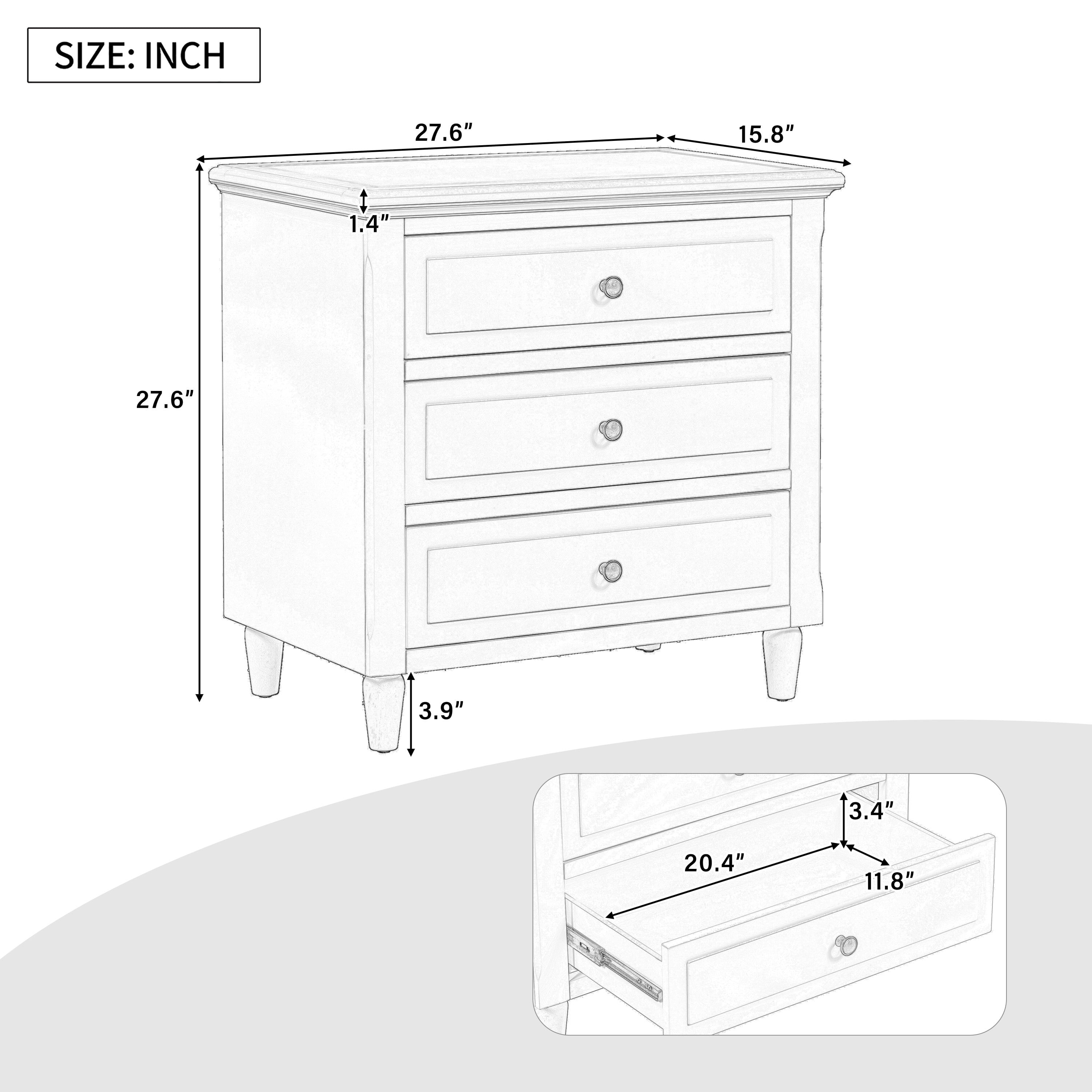 3 Drawer Nightstand,28" H Bedside Cabinet with Metal Handle,Modern Sofa Side Table with Rubber Legs for Bedroom Sofa Couch Office,Black