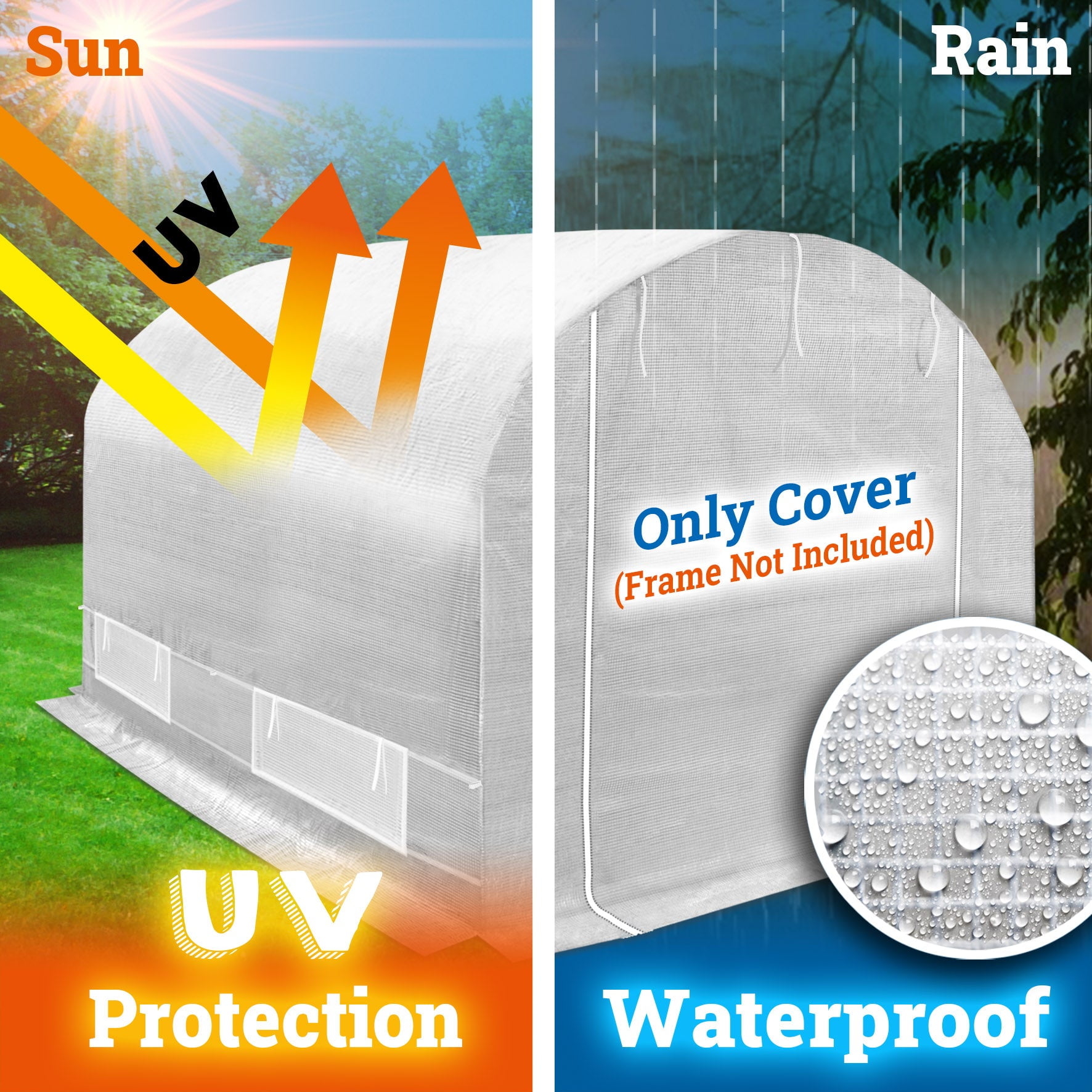 SUNNYOUTDOOR 2-Doors Replacement Greenhouse Cover for Larger Walk in Outdoor Yard Plant Gardening Hot House, Cover ONLY (White, 10'x7'x6')