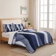 thumbnail image 5 of King Quilt Set 96''x106'', Navy Blue Lightweight Summer Bedspread Coverlet Set with 2 Pillow Shams, Modern Moire Abstract Ripple Geometric Breathable All Season Quilt Bedding for Bedroom/Guest Room, 5 of 9