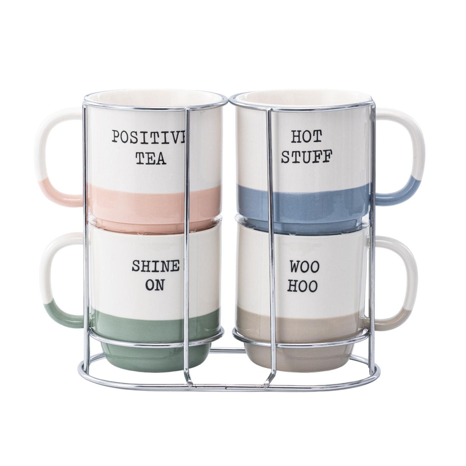 Mainstays Two-Tone Saying Ceramic Stacking Mug Set, 13 oz, 5 Piece ...