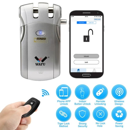 WAFU WF-018U Wireless Remote Control Lock Invisible Keyless Intelligent Lock Zinc Alloy Metal Smart Door Lock iOS Android APP Unlocking with 2 Remote Keys Smart Home Villa Office Access Control (Best Radio Station App For Android)